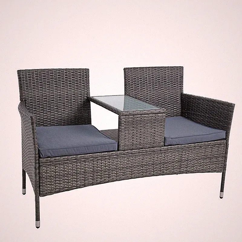 Polyrattan Gartenbank Bank Rattan Sitzbank 2-Sitzer Gartenmöbel Anthrazit-Grau