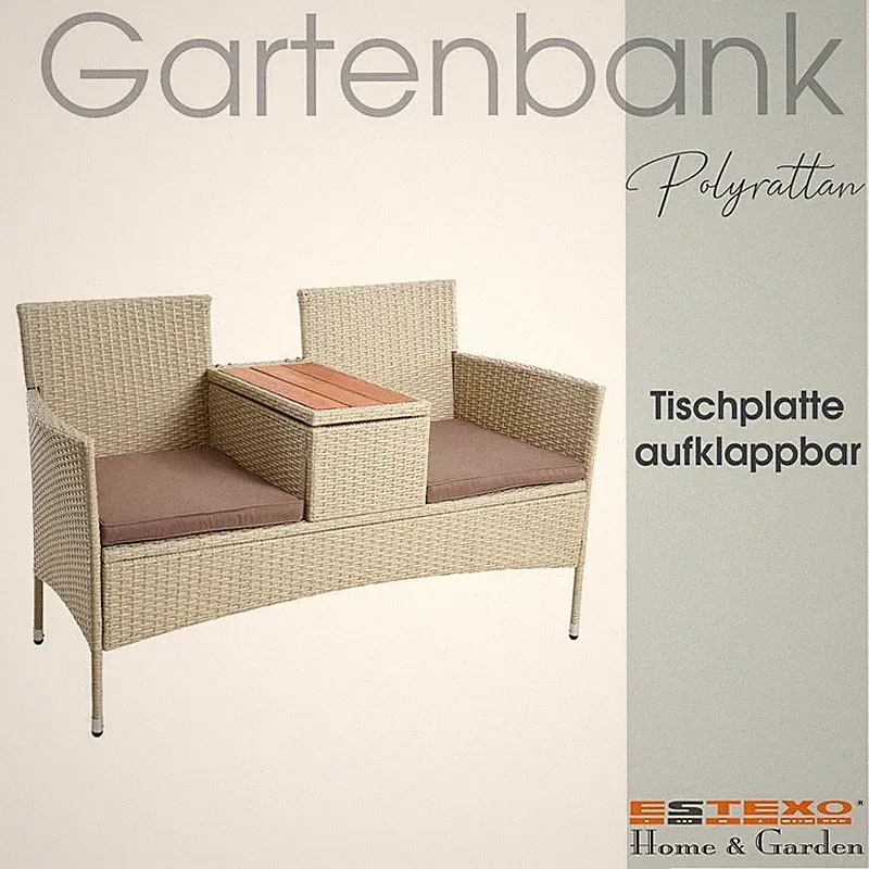 Polyrattan Gartenbank Bank Rattan Sitzbank 2-Sitzer Gartenmöbel Balkon Beige