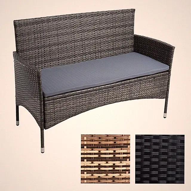 Polyrattan Gartenbank Rattan Bank 2-Sitzer Sitzbank mit Sitzkissen Gartenmöbel
