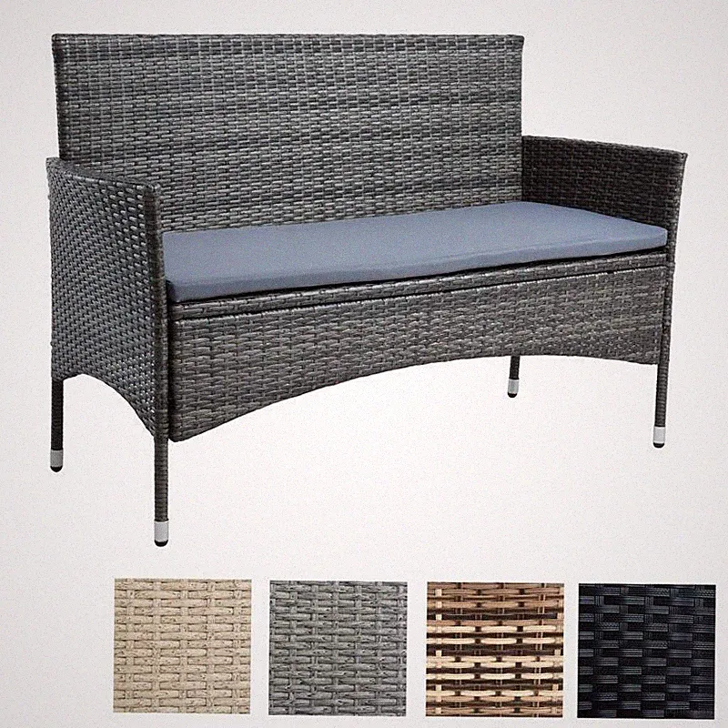 Polyrattan Gartenbank Rattan Bank 2-Sitzer Sitzbank mit Sitzkissen Rattanmöbel