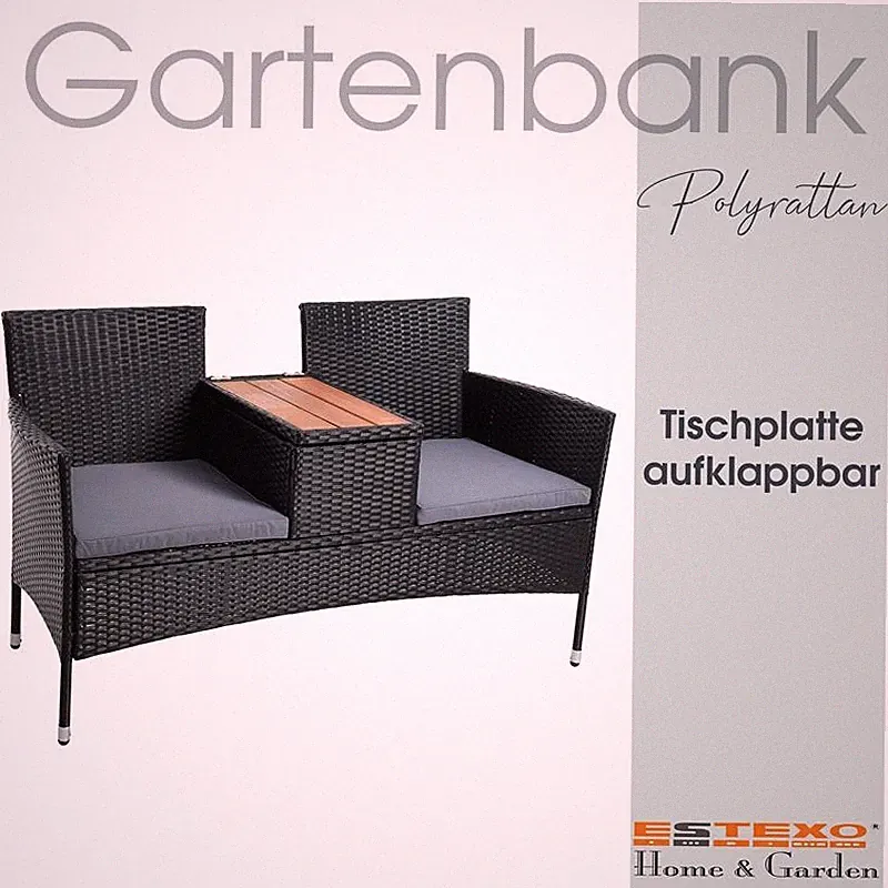 Polyrattan Gartenbank Rattan Bank Sitzbank 2-Sitzer Gartenmöbel Balkon Schwarz