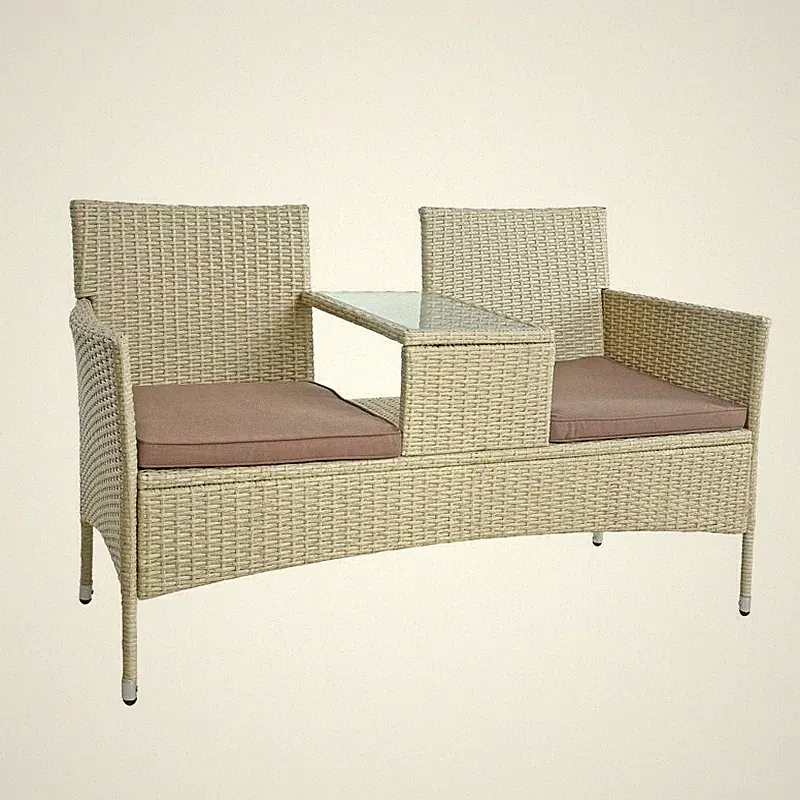 Polyrattan Gartenbank Rattan Sitzbank 2-Sitzer Gartenmöbel Balkonmöbel Beige
