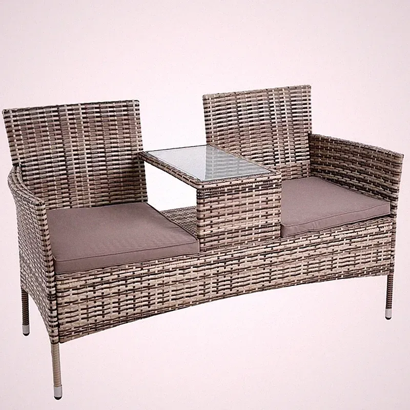Polyrattan Gartenbank Sitzbank 2-Sitzer Gartenmöbel Balkonmöbel Beige-Braun