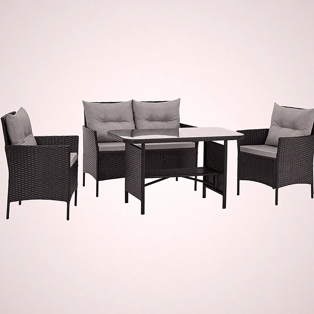 Polyrattan Gartenmöbel Set 4-teilig 2 Sessel Sofa Tisch Auflagen SVITA DALLAS