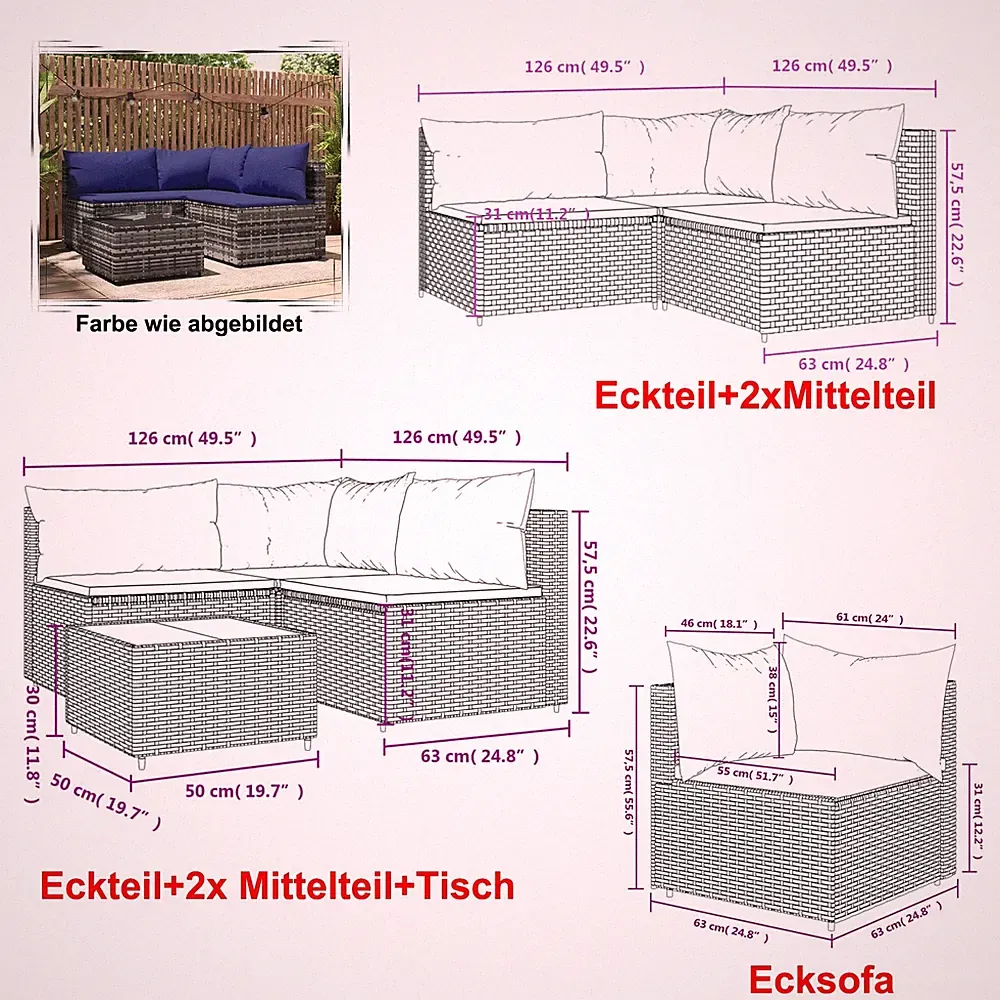 Polyrattan Gartenmöbel Set Lounge Terrassenmöbel Sitzecke Sitzgruppe vidaXL