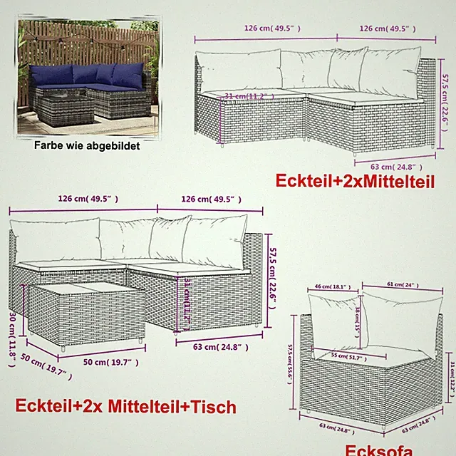 Polyrattan Gartenmöbel Sitzgruppe Gartenset Lounge Garnitur Set vidaXL®