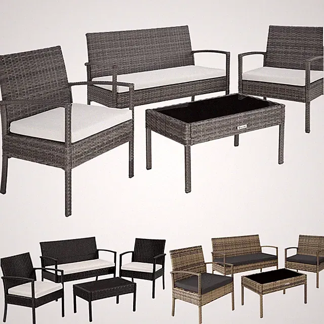 Polyrattan Gartenmöbel Sitzgruppe Lounge Alu Gartenganitur Essgruppe mit Tisch