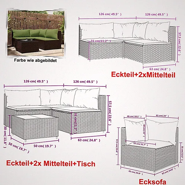 Polyrattan Lounge Essgruppe Gartensofa Sitzgruppe Liege Sofa-Set Rattan-Couch
