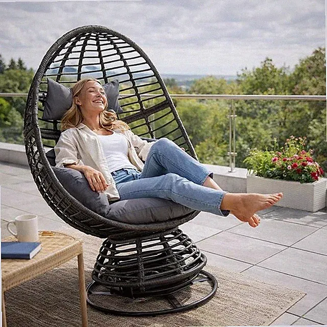 Polyrattan Loungesessel Schwingsessel Rattan Sessel Relaxsessel Stuhl Anthrazit