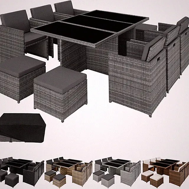 Polyrattan Sitzgruppe Gartenmöbel Essgruppe Garten Set 6 Stühle Tisch 4 Hocker