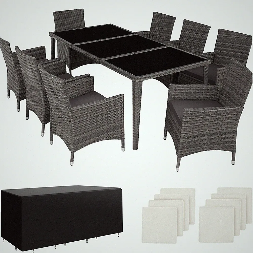 Polyrattan Sitzgruppe Gartenmöbel Gartenset Gartengarnitur Alu 8 Personen