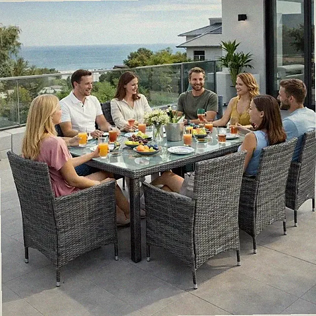 Polyrattan Sitzgruppe Gartenmöbel Set für 8 Personen Rattan Gartenset Anthrazit