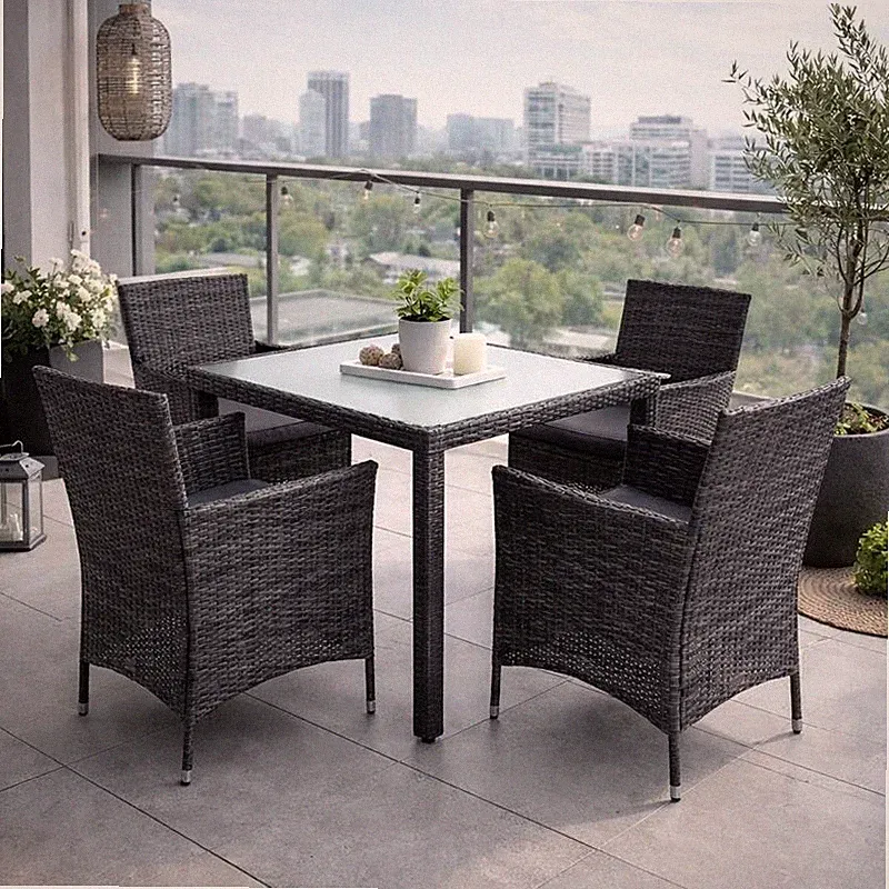 Polyrattan Sitzgruppe Gartenmöbel Set Rattan Gartenset Essgruppe Anthrazit Grau