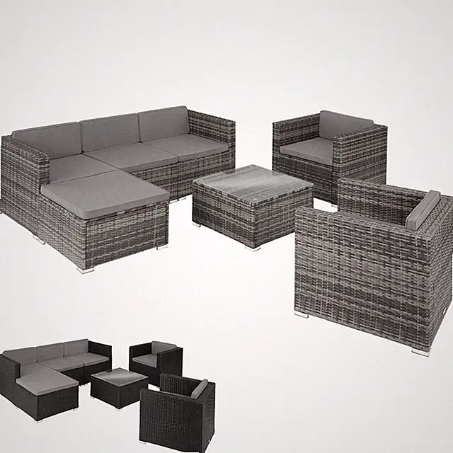 Polyrattan Sitzgruppe Lounge Gartenmöbel Set Garnitur Sofa 2 Sessel Hocker Tisch