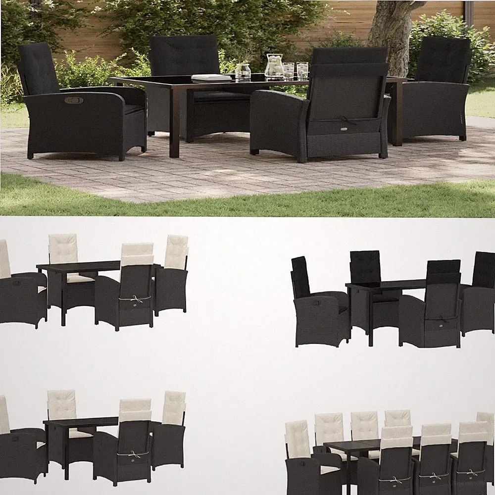 Polyrattan Sitzgruppe wetterfest mit Glasplatte & Kissen Gartenmöbel Set 9 Farbe