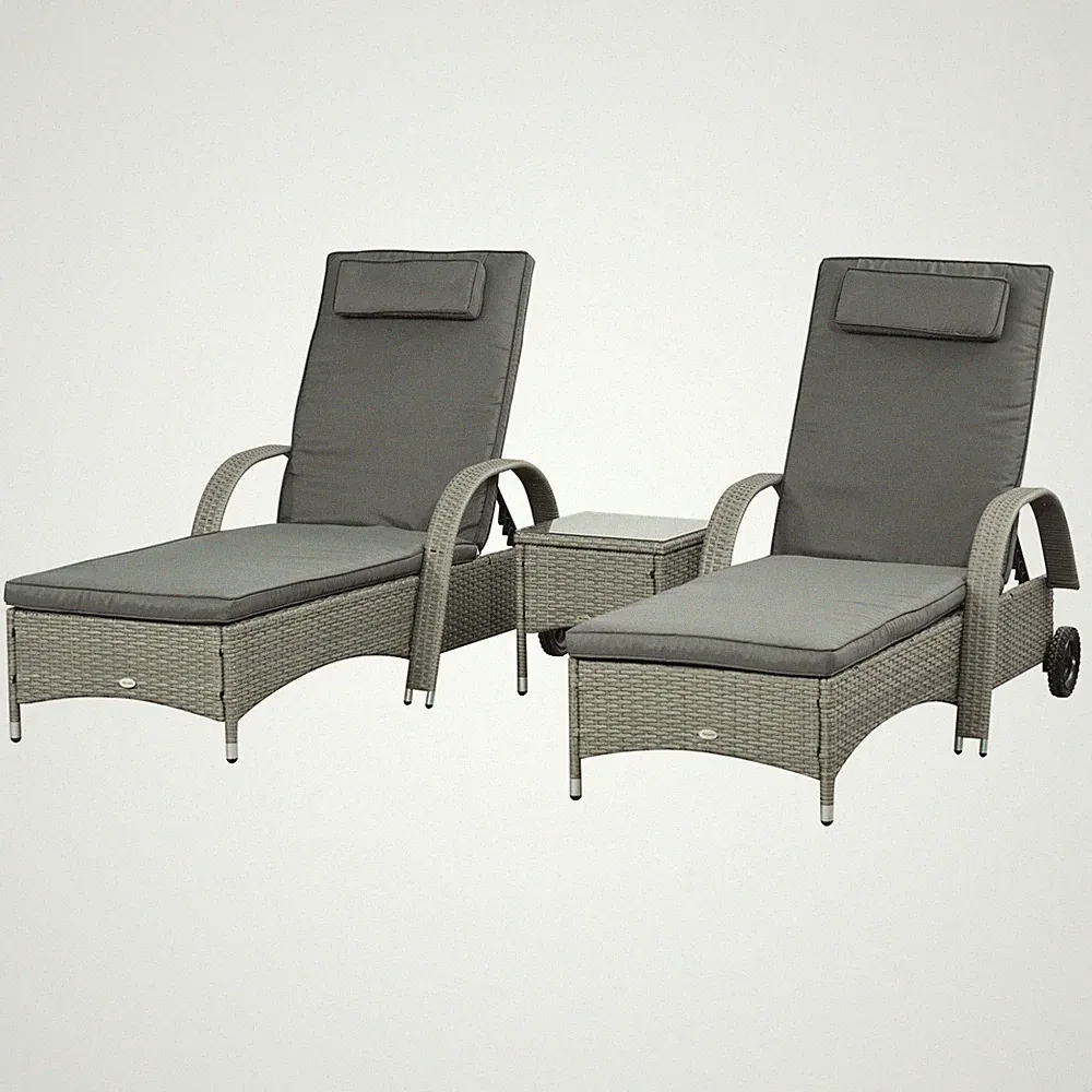 Polyrattan Sonnenliege Tisch Set Gartenliege Gartenmöbel mit Kissen