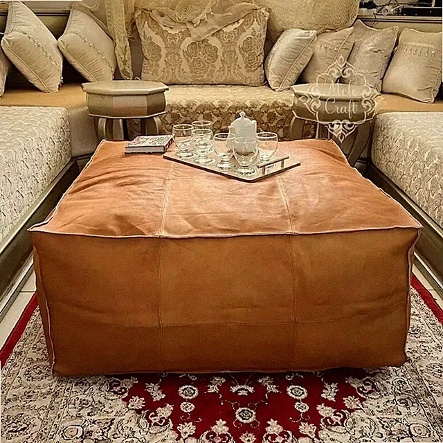 Pouf Leder Marokkanischer Fußhocker Sitzsack Handgefertigt Ottomane Braun Hel...