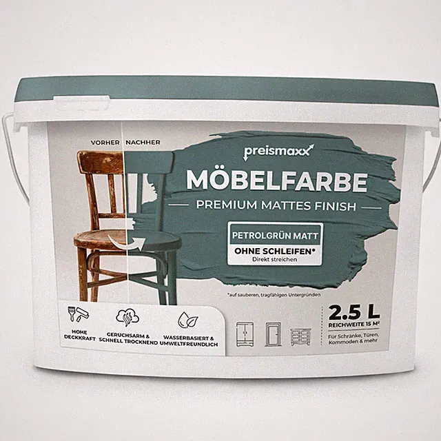 Preismaxx Möbelfarbe Holzfarbe für Innen – Ohne Schleifen - für Möbel 2,5l