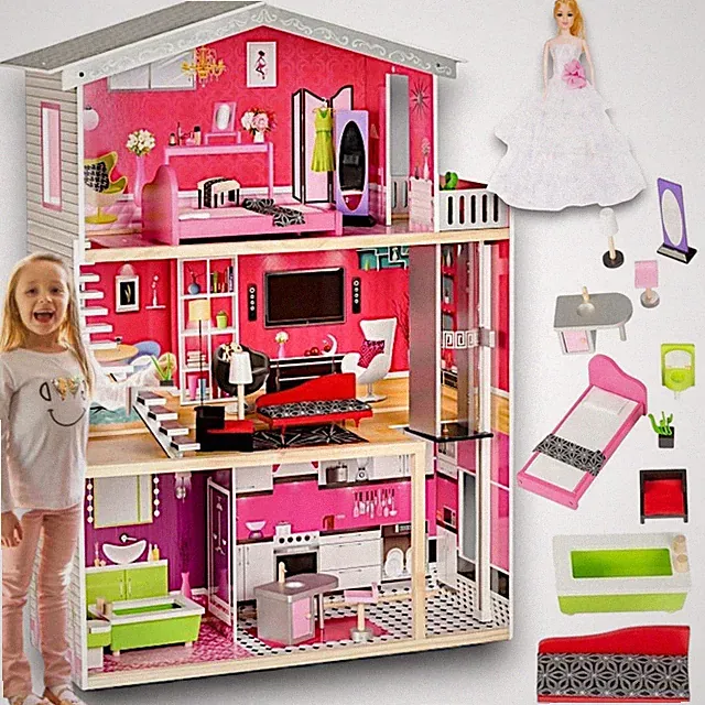 PREMIUM Puppenhaus aus Holz Groß XXL Villa Möbel für Kinder Weihnachts geschenk