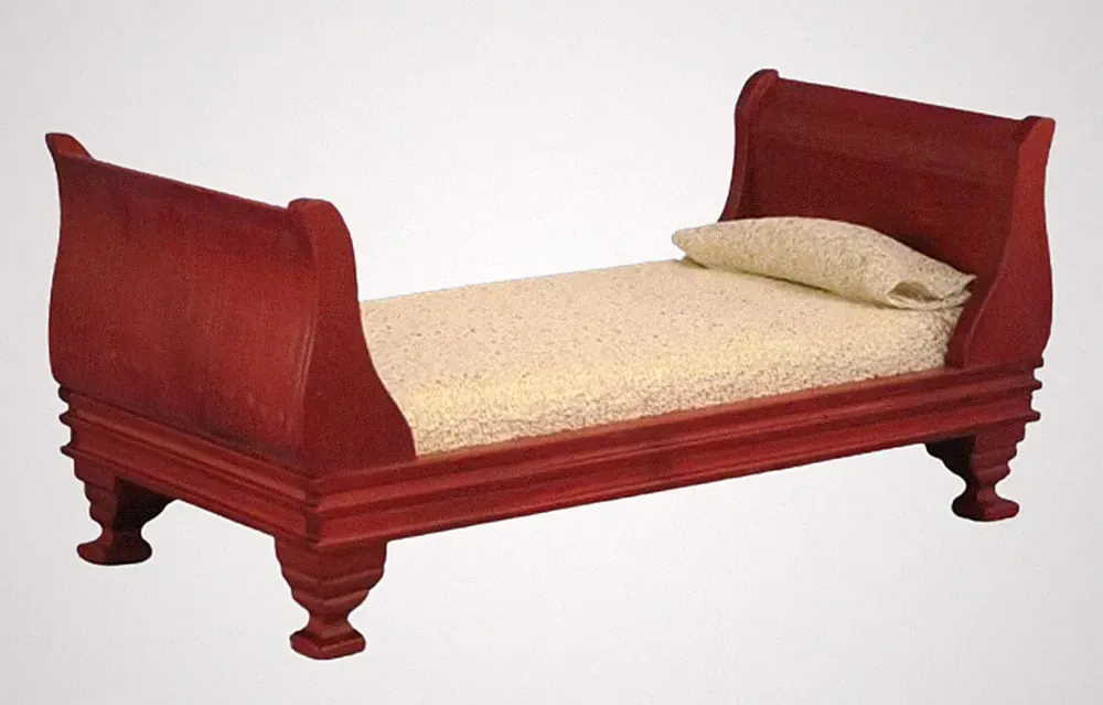 Puppen Schlitten Bett Einzel Mahagoni Miniatur Schlafzimmer Möbel 1:12 Maßstab