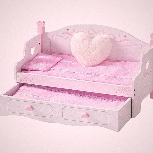 Puppenbett Holz Puppen-Sofa Set 2-in-1 rosa Kinderzimmer Spielzeug