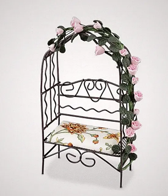 Puppenhaus Braune Laube Bench & Creme Kissen 1:12 Reutter Gartenmöbel
