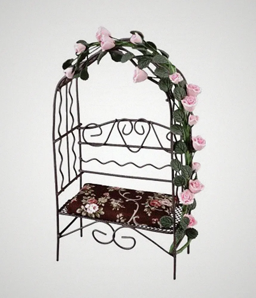 Puppenhaus Braune Laube Sitzbank mit Rosen Miniatur Reutter Gartenmöbel