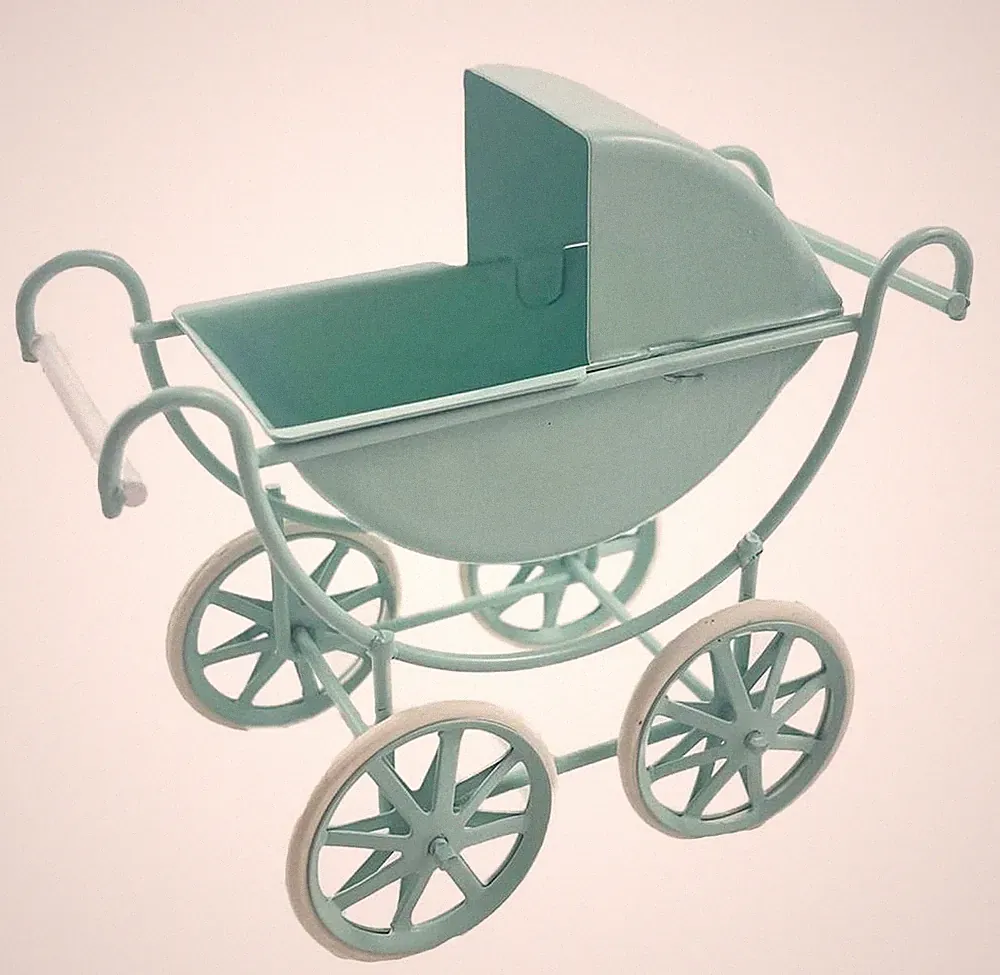 Puppenhaus Hellblau Baby Pram Metall Altmodische Kinderzimmermöbel 1:12