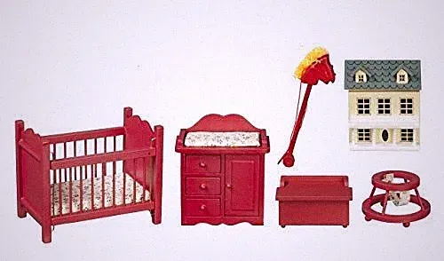 Puppenhaus Holz Tief Rote Kinderzimmermöbel Set Miniatur 6 Teile Baby Zimmer