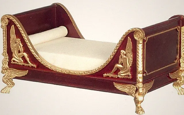 Puppenhaus Mahagoni Ferdinand II Einzel Schlittenbett JBM Miniaturmöbel 1:12