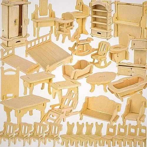 Puppenhaus Möbel Personalisierbar 34-teilig DIY 3D-Puzzle Bastelset Holz