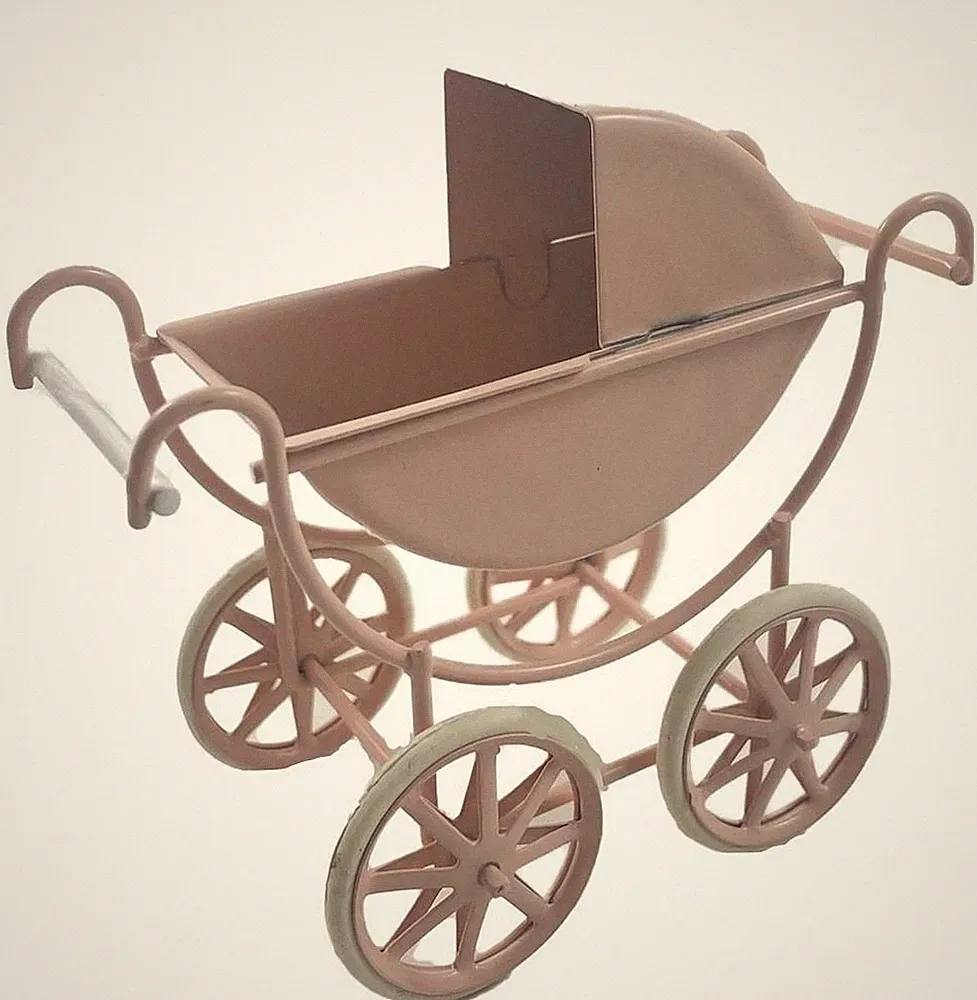 Puppenhaus Rosa Babywagen Metall Altmodische Kinderzimmermöbel 1:12 Maßstab