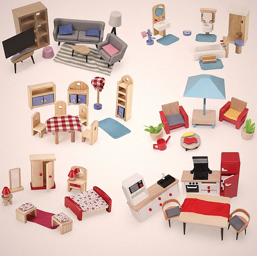 PUPPENHAUSMÖBEL HOLZ | Einrichtung Puppenhaus Zimmer Möbel Puppenmöbel