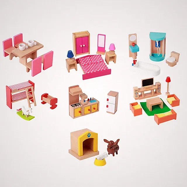 Puppenhausmöbel-Set aus Holz, Miniatur-Bausatz, Geburtstagsgeschenk für