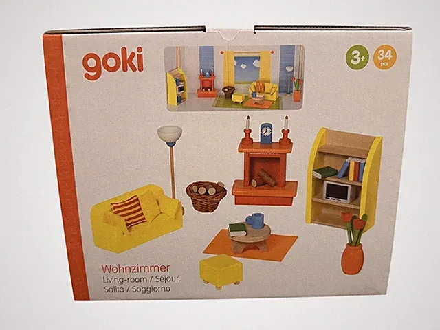 Puppenhausmöbel WOHNZIMMER Holz Puppenmöbel Einrichtung 24 teilig | GOKI | NEU
