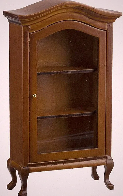 Puppenstube französischer Stil Porzellan Vitrine Nussbaum Esszimmer Möbel 1:12