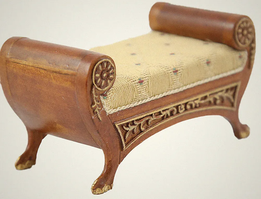 Puppenstube Nussbaum Gold Französischer Schlitten Hocker Bank JBM Miniatur Möbel