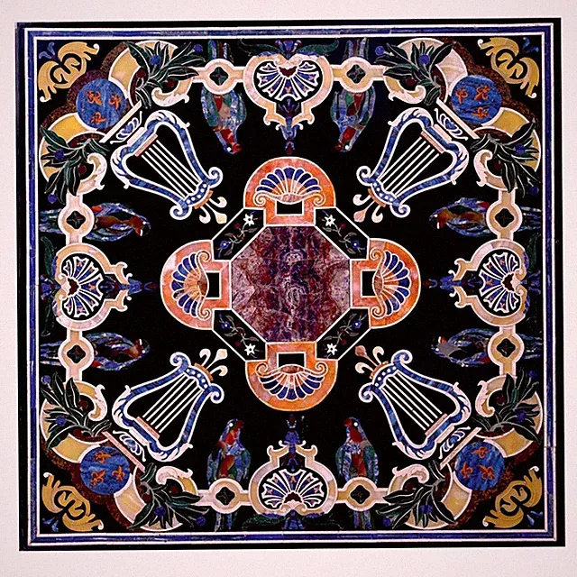 Quadratisch Marmor Mit Bunt Stein Inlay - Handgemacht Edelstein Mitte