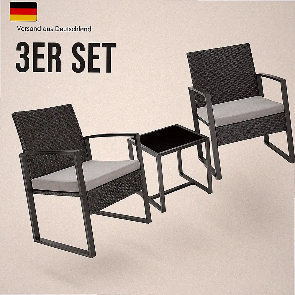 Rattan Balkonmöbel Set wetterfest Lounge 2 Sessel Tisch Grau