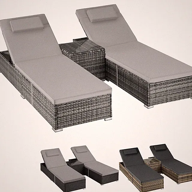 Rattan Doppelliege mit Tisch Polyrattan verstellbare Lehne wetterfest stabil