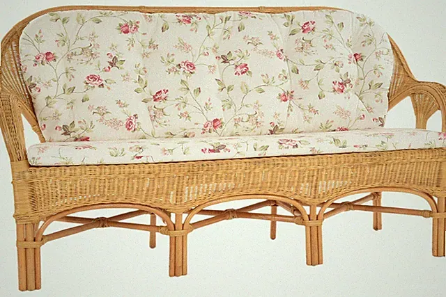 Rattan Dreisitzer Bank Palm Küchenbank Sofa (Honig, geblümter Stoff, 3-Sitzer)