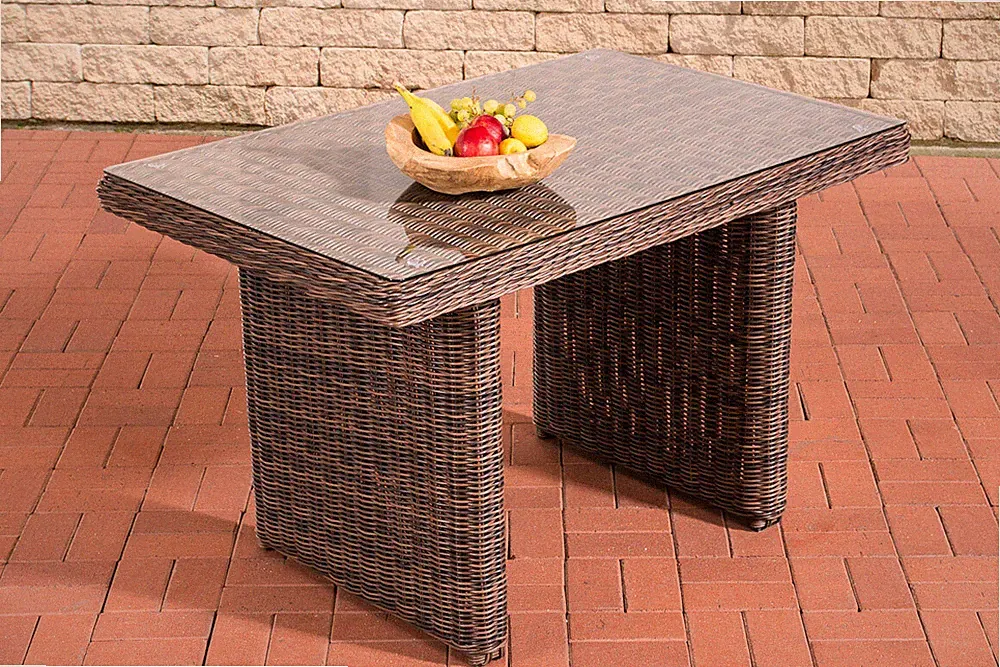 Rattan Esstisch La Gomera Klarglas Polyrattan Gartentisch Gartenmöbel Tisch
