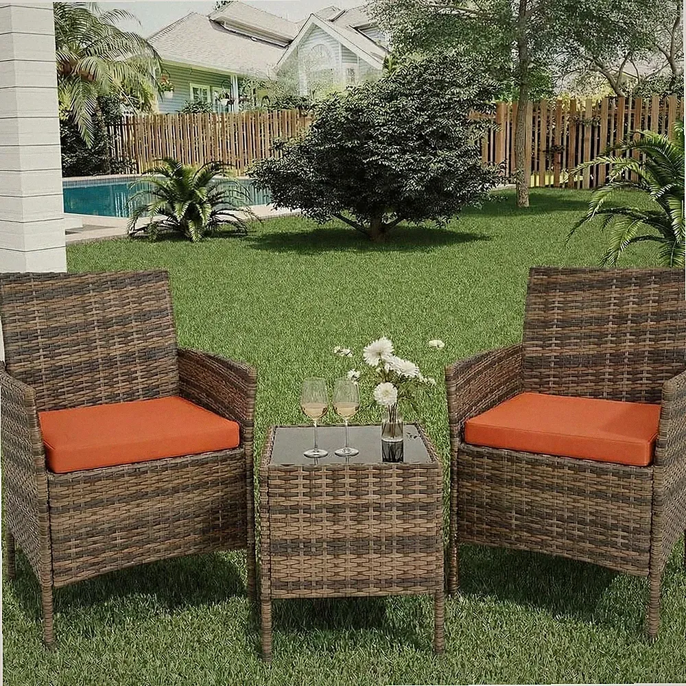 Rattan Gartenmöbel Set 3-teilig Mit Tisch & 2 Stühlen Wetterfest Für Garten