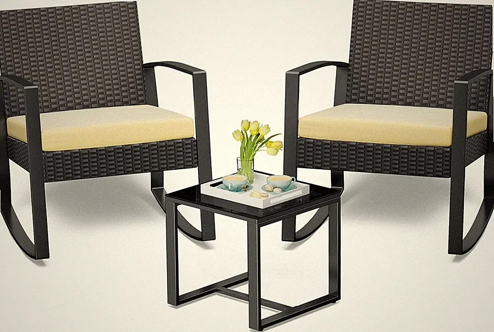 Rattan Gartenmöbel Set Beige 2 Personen Balkon Lounge Set