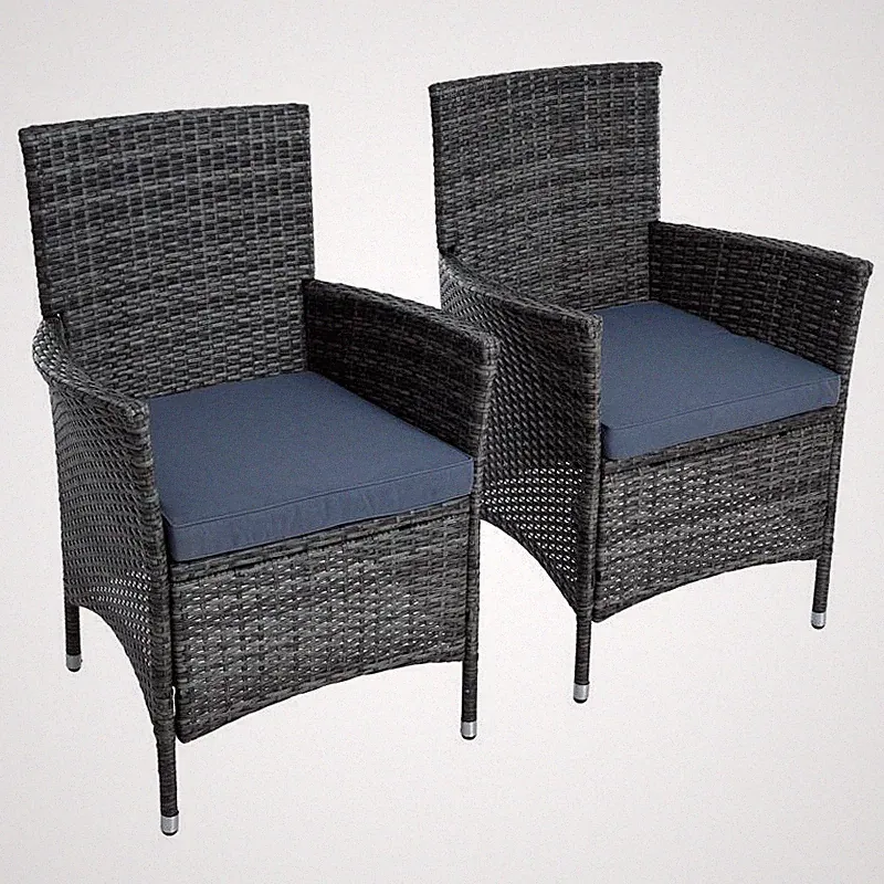 Rattan Gartensessel Polyrattan Stuhl Gartenstuhl 2er Set Sessel Anthrazit-Grau