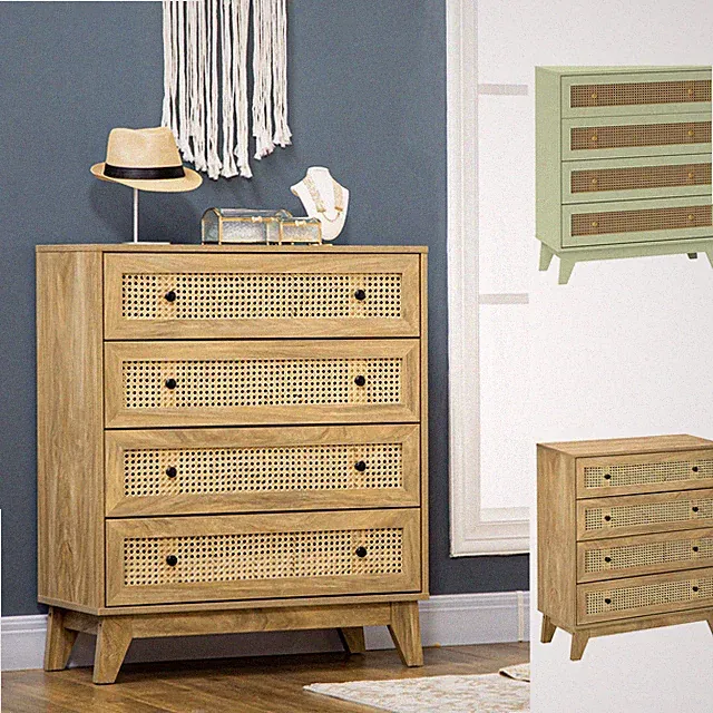Rattan Kommode 4 Schubladen Kommode Aufbewahrungsschrank Schlafzimmer