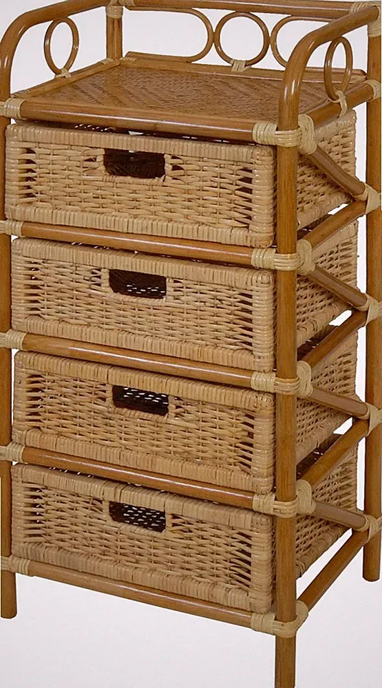 Rattan-Kommode Badregal 4 Schubfächer aus echtem Rattan 46 cm breit (Honig)