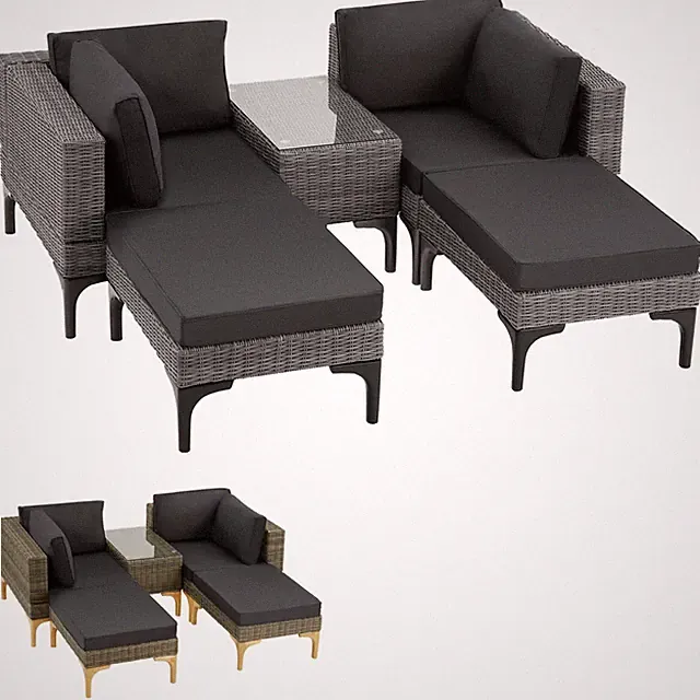 Rattan Lounge Set Sofagarnitur mit Tisch Alu Sitzgruppe Gartenmöbel Garnitur