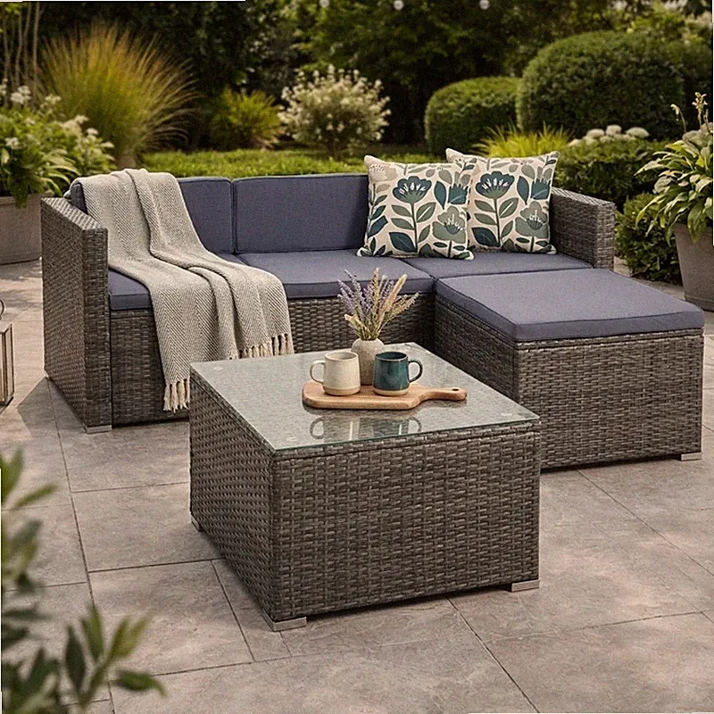 Rattan Lounge Sitzgruppe Gartenmöbel Set Sofa Couch 3-Sitzer Rattanmöbel Grau