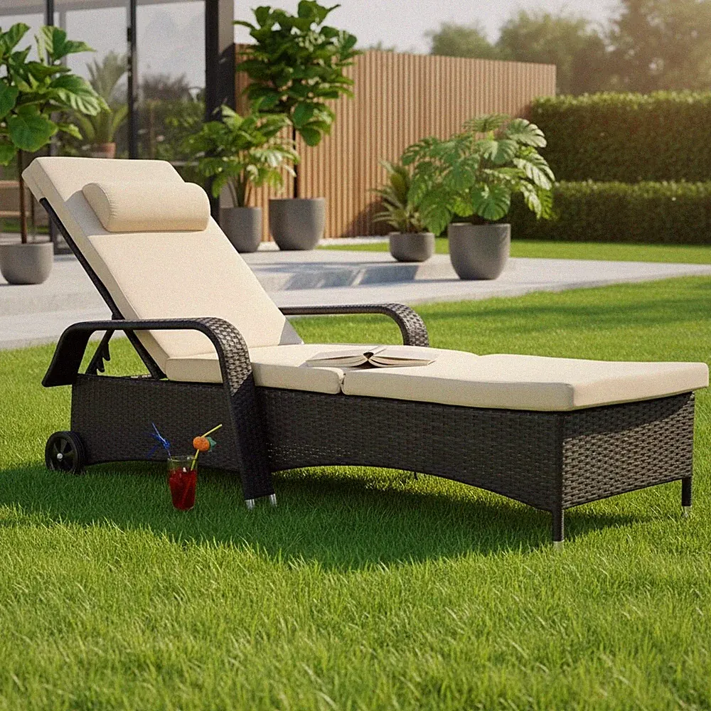 Rattan Loungeliege verstellbar Sonnenliege Polyrattan Lounge Gartenliege Schwarz